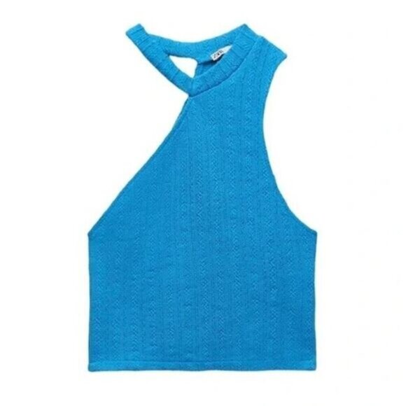 Zara Cable Knit Cut Out Blue Top Large - Picture 3 of 7